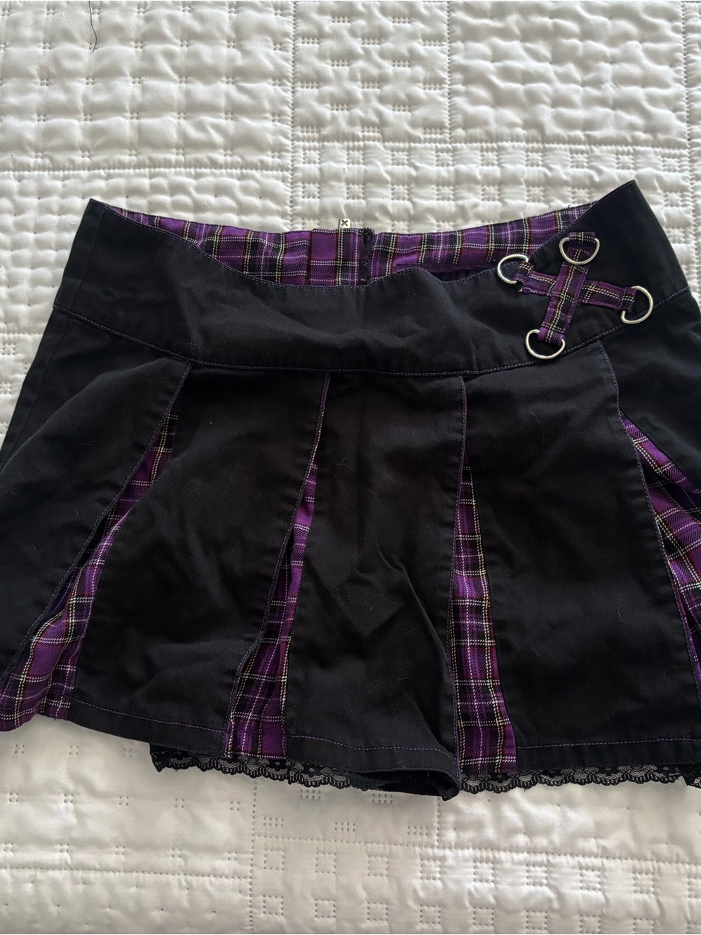 Tripp NYC Black Mini Skirt with Purple Plaid Accents